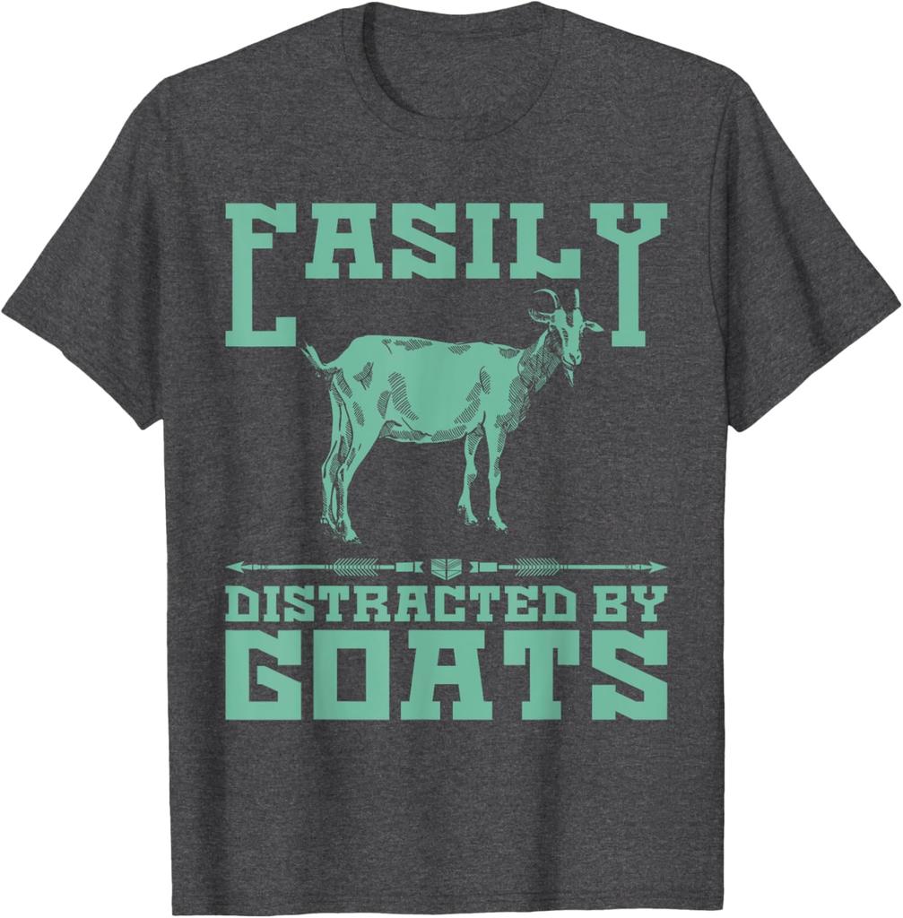 Easily Distracted By Goats Graphic TShirt Mens Casual Short Sleeve Crew Neck Tee