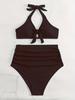 Plus Size Women's Tummy Control Maternity Swimsuit - Solid Color Fashion for European & American Styles, Ideal for Vacations & Hot Springs