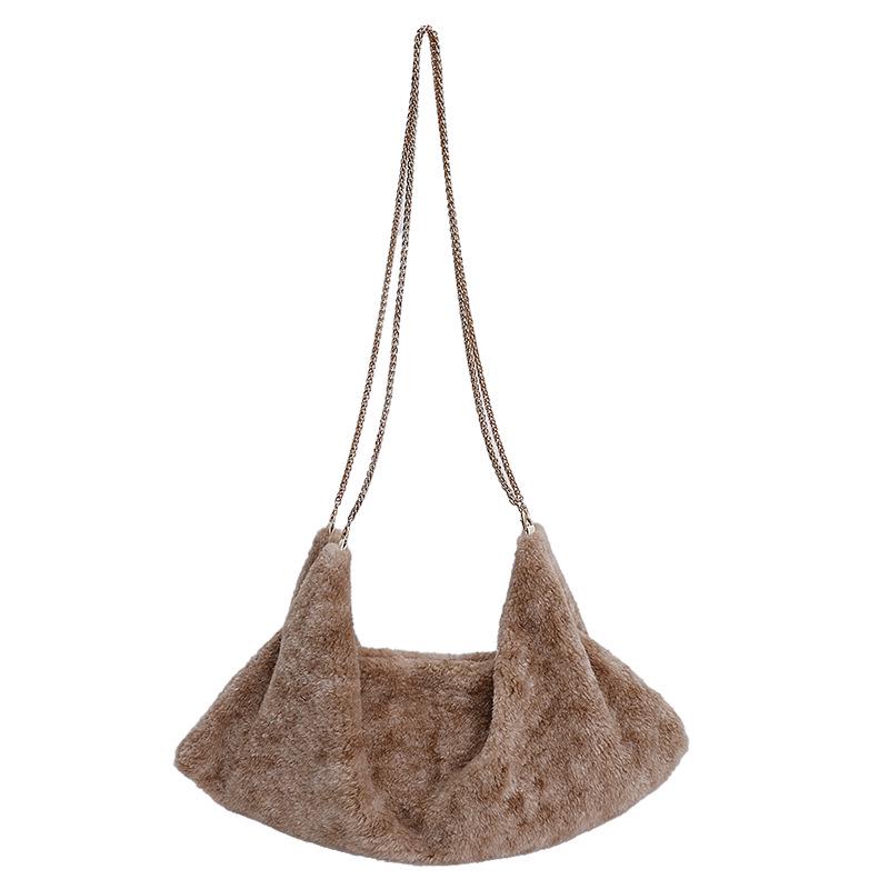 Plüsch-Ketten-Schultertasche im koreanischen Stil, mehrfarbig, großes Fassungsvermögen, Damen-Mode Nischendesign Handtasche.