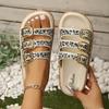 Fashion Women's Slippers 2025 Brand Plus Size Fashionable Sequin Flat Shoes New Belt Buckle Exposed Toe Outdoor Casual Women's Slippers