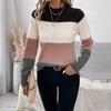 Women Knitting Tops Round Neck Long Sleeve Color Blocked Knitted Pullover Tops Loose Hem H-Shaped Warm Sweater Casual Daily Wear