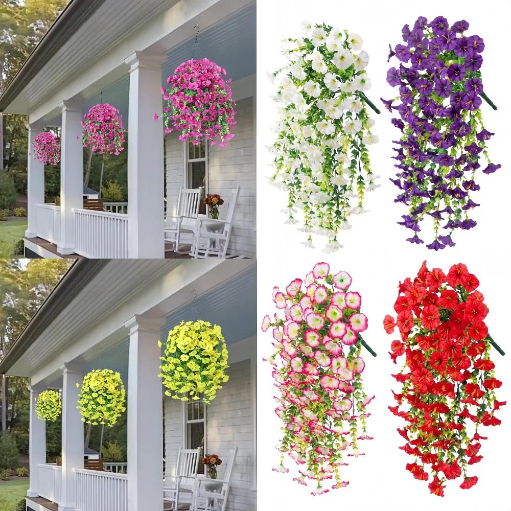 2/1PCS Artificial Hanging Flowers Basket for Outdoor, Fake Flowers Faux Plants Look Real for Yard Gardens Porch Patio Home