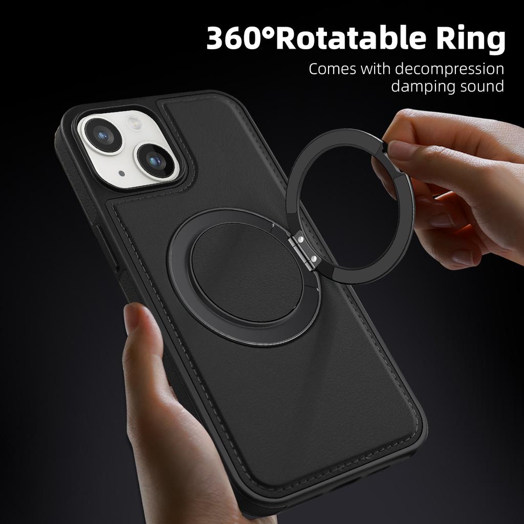Etui do iPhone 14 Plus z pierścieniem i podstawką, kompatybilne z MagSafe, tylna okładka ze skóry PU