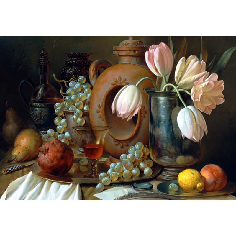 Framed Still Life Oil Painting Poster - Decorative Wall Mural with Kraft Paper