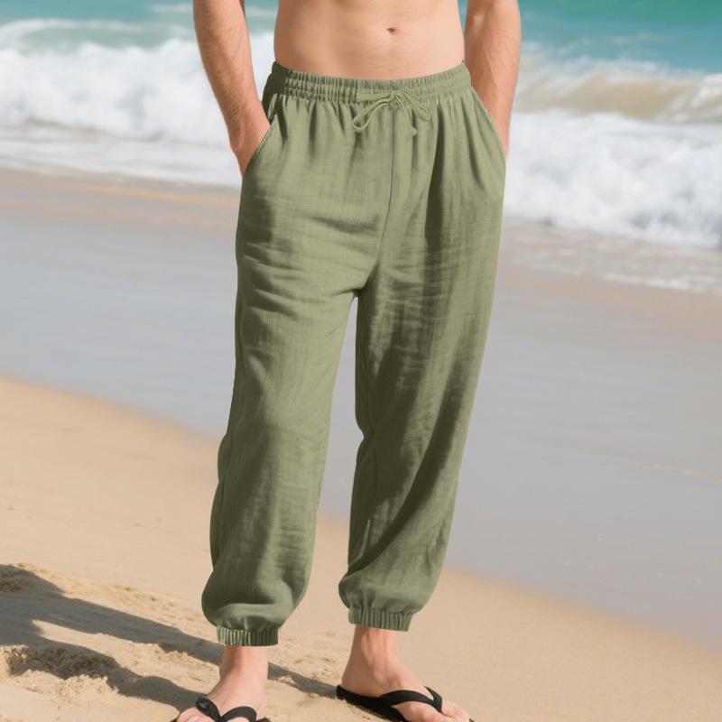 European and American men's summer new linen casual pants loose breathable leggings cotton and linen pants