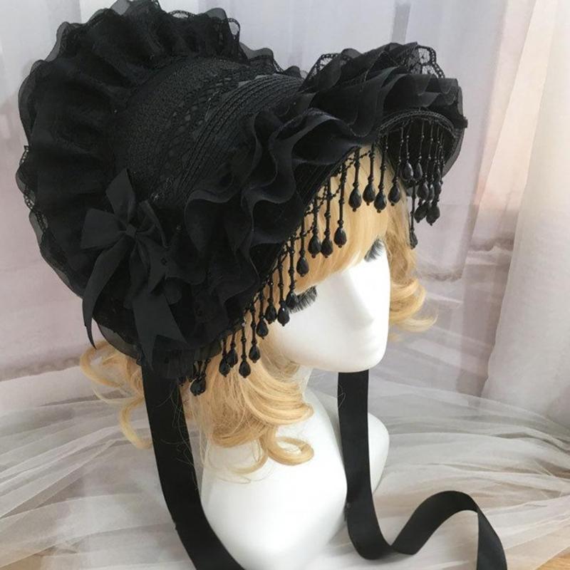 Comfortable Gothic Widows Cap Breathable Polyester Beanies Hair Decors for Long Duration Use During Music Festivals