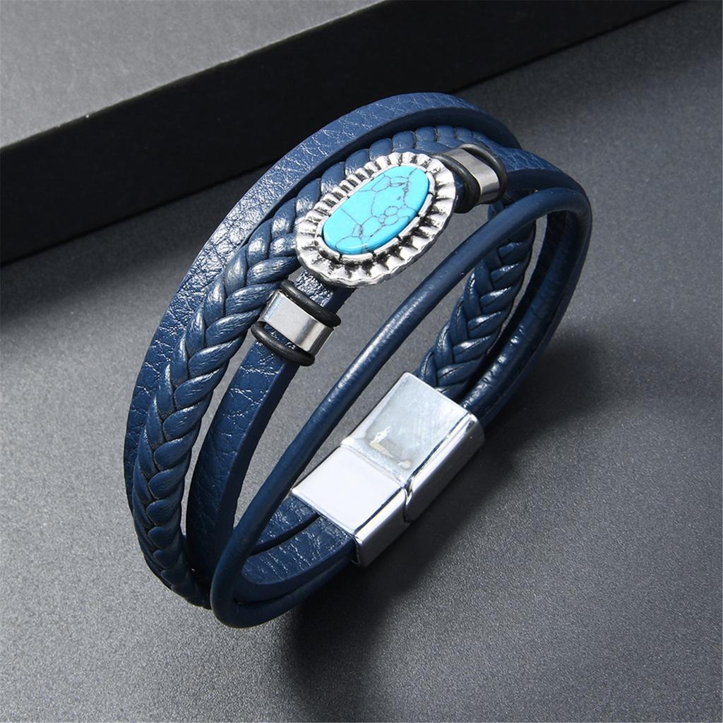 Handgefertigtes magnetisches Armband aus Türkis-Leder mit Zinklegierung, mehrlagiges Armreif-Schmuckstück für empfindliche Haut