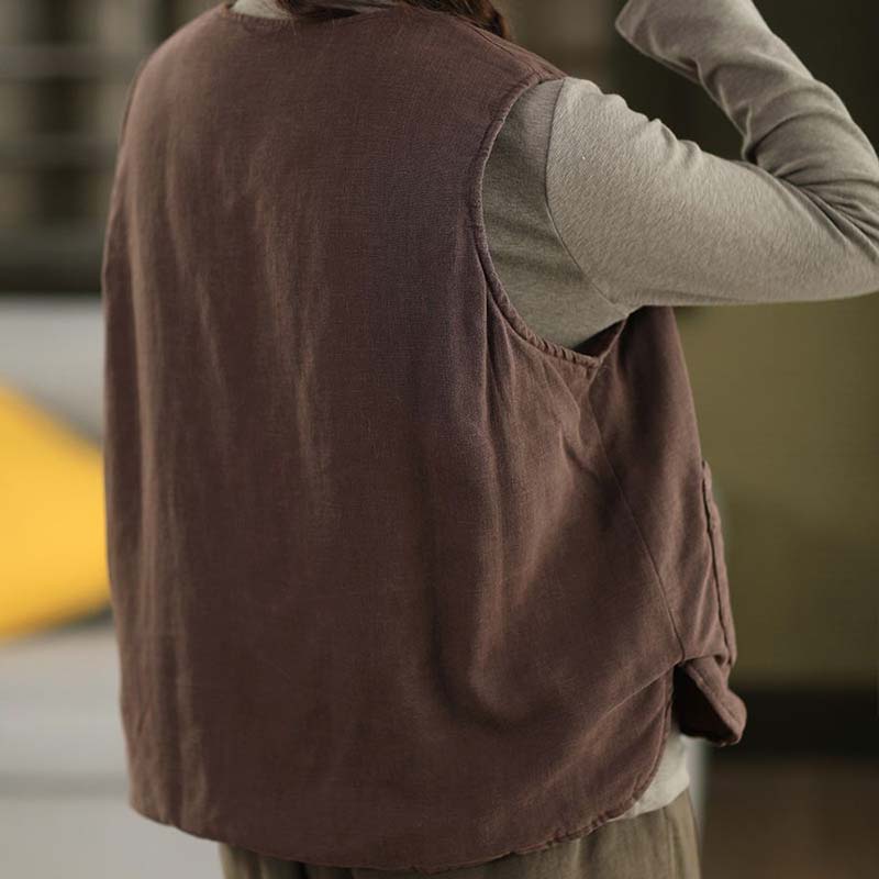 Vest for Women Cotton Autumn Winter Sleeveless Tops Vest Oversize Solid Color Vintage Large Pocket Sleeveless Vest Thickened Vest