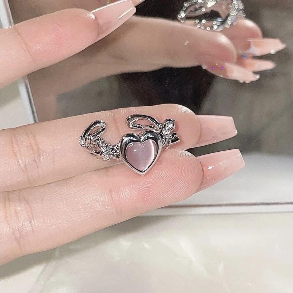 

Pink Heart Cute Ring For Women Adjustable Stylish Copper Accessory Perfect For Lovers Fashion J3367