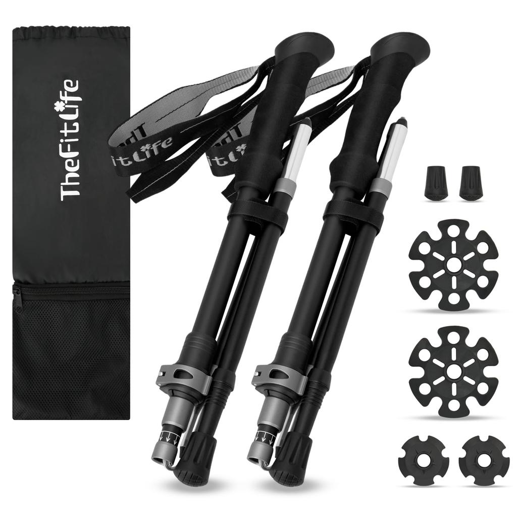 TheFitLife Folding Trekking Poles, Lightweight, 100-120cm Telescopic Walking Poles, Set of 2, Suitable for Men, Women, and Seniors (Gray)
