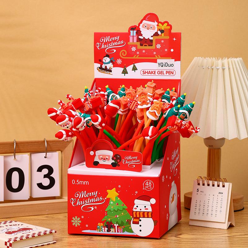 48Pcs Christmas Cartoon Stitch Ballpoint Pen Black 0.5mm Neutral Pen Cute Silicone Decoration Cute Cartoon Style Stationery Gift
