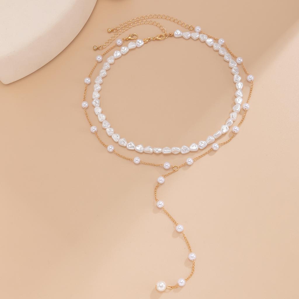 Vintage Barock Imitation Perlen Halskette, Einfaches Temperament Metallkette Schlüsselbein Kette Set