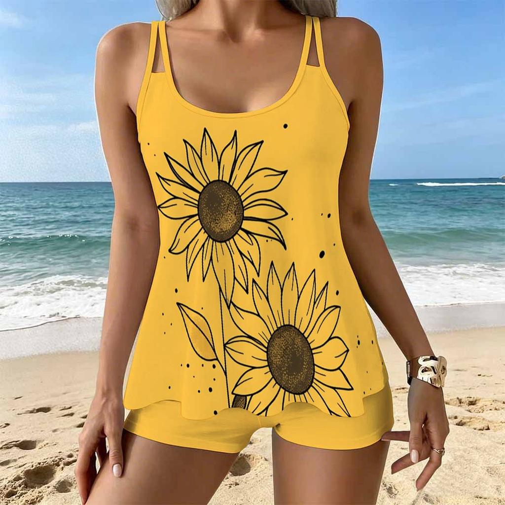 Women's Swimwear Tankini 2 Piece Swimsuit Vacation Flowers  Plant Print Vacation Bathing Suits