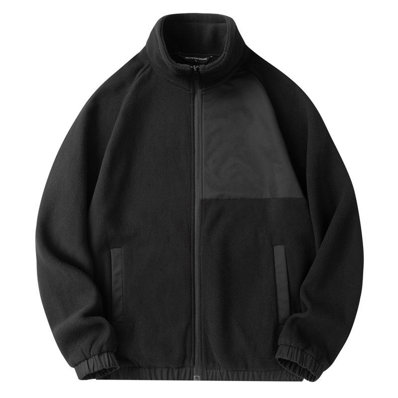 Chaqueta para hombre de forro polar grueso con bloques de color y cuello alto, top casual deportivo para otoño/invierno