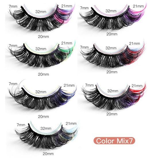 7 Pairs of Colored Hair-fried False Eyelashes with Multi-layer Thick Cross Mink Fur Lashes Mink Individual Lashes Extension Eyelashes Extension Kit