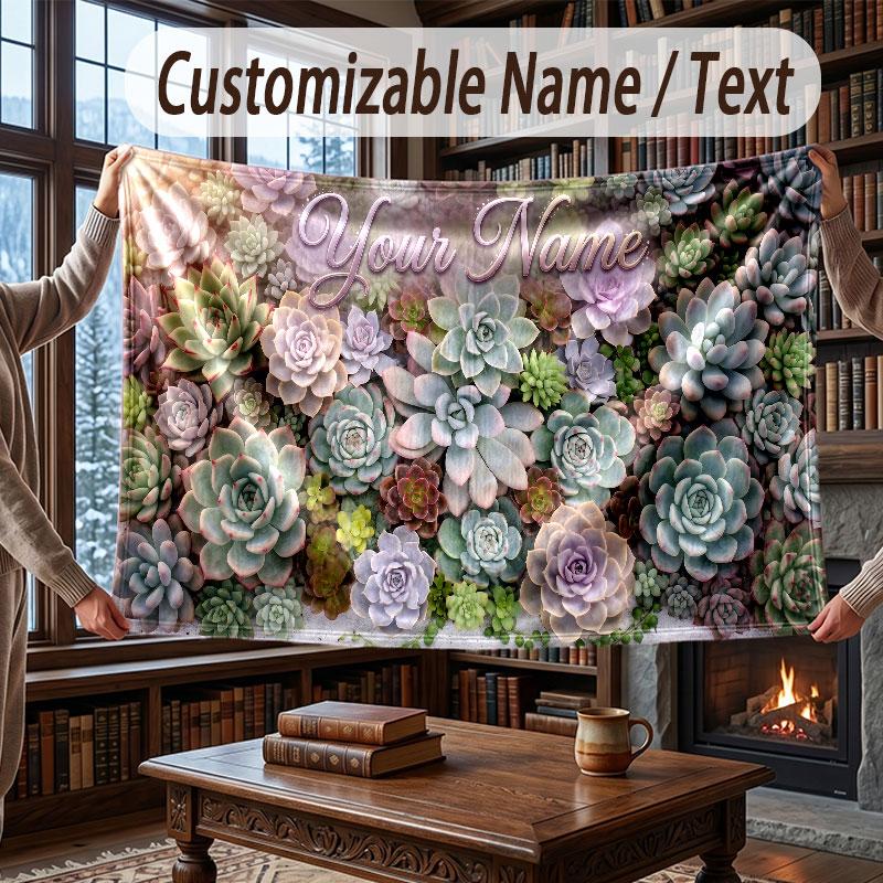 Floral Garden Theme Throw Blanket Custom Name Text Personalized Blanket Soft Cozy Blanket for Home Sofa Bed