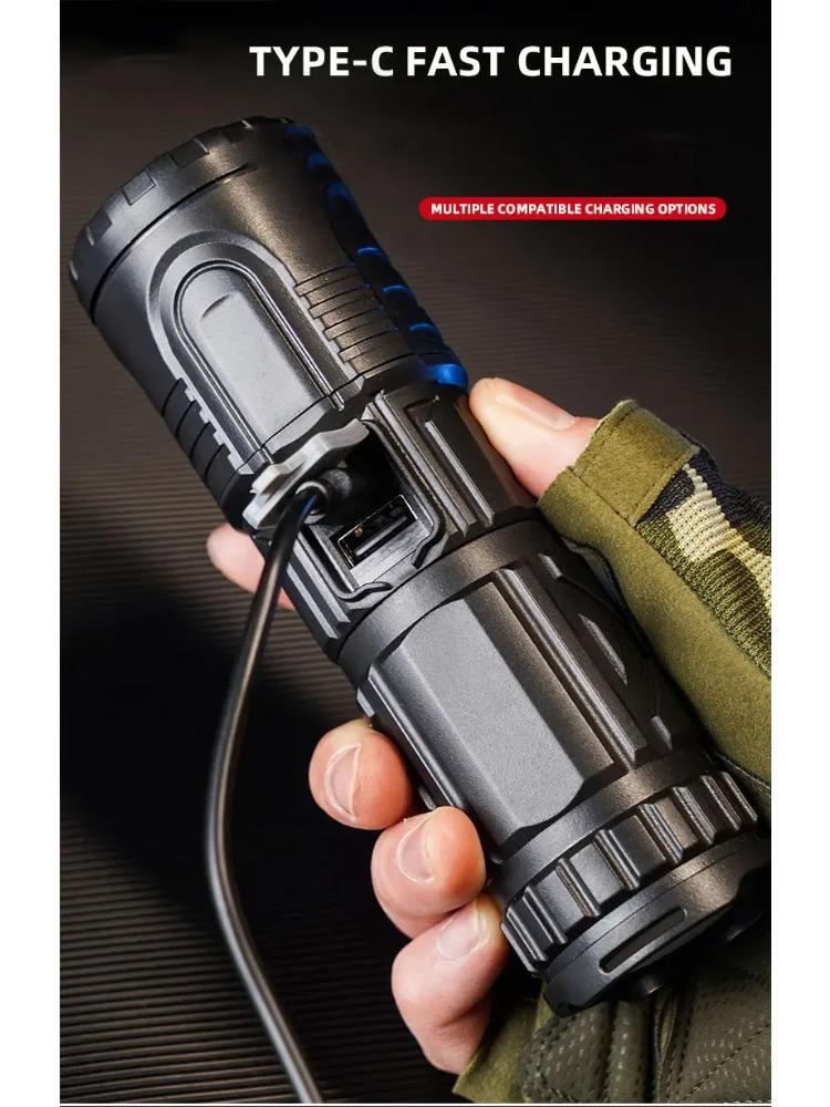 Powerful White Laser Flashlights Telescopic Zoom Tactical Spotlights Rechargeable Outdoor Torch With Tail Light Built-in Battery