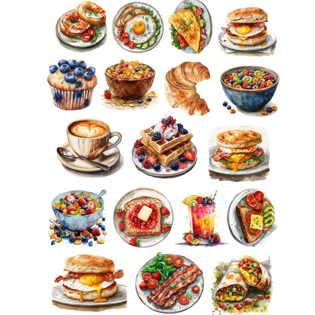 18pcs cute Watercolor breakfast food sandwich Books Stickers DIY Scrapbooking Diary Project Decoration Vintage journal material