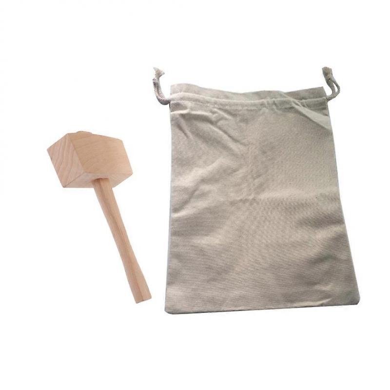 Reusable Canvas Ice Bag with Wooden Mallet for Crushing 1Set