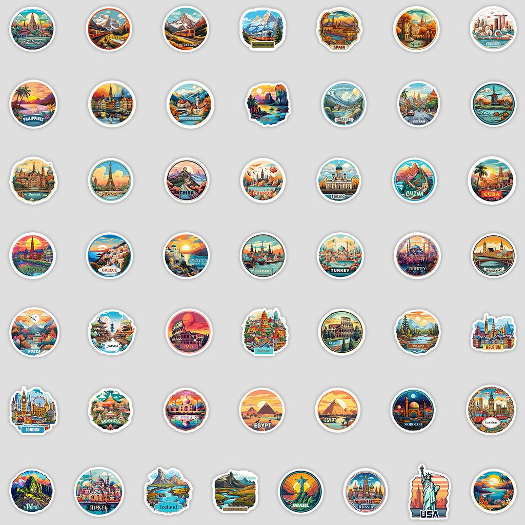 50 New Nordic Landmark Graffiti Stickers Mobile Phone Computer Suitcase Waterproof Decorative DIY Stickers