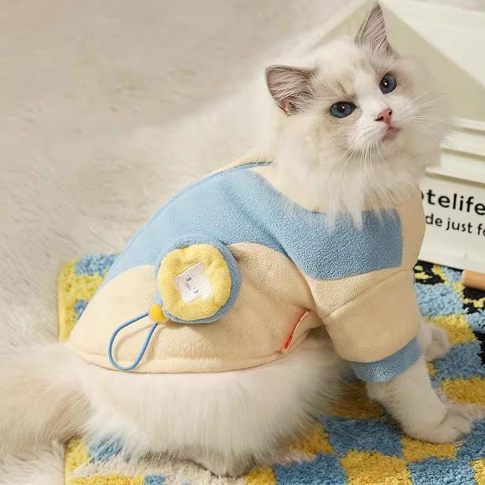 Fashion Patchwork Warm Cat Cotton Coat Anti Shedding Autumn Winter Clothes For Small Cats Cold Weather Indoor Outdoor Use