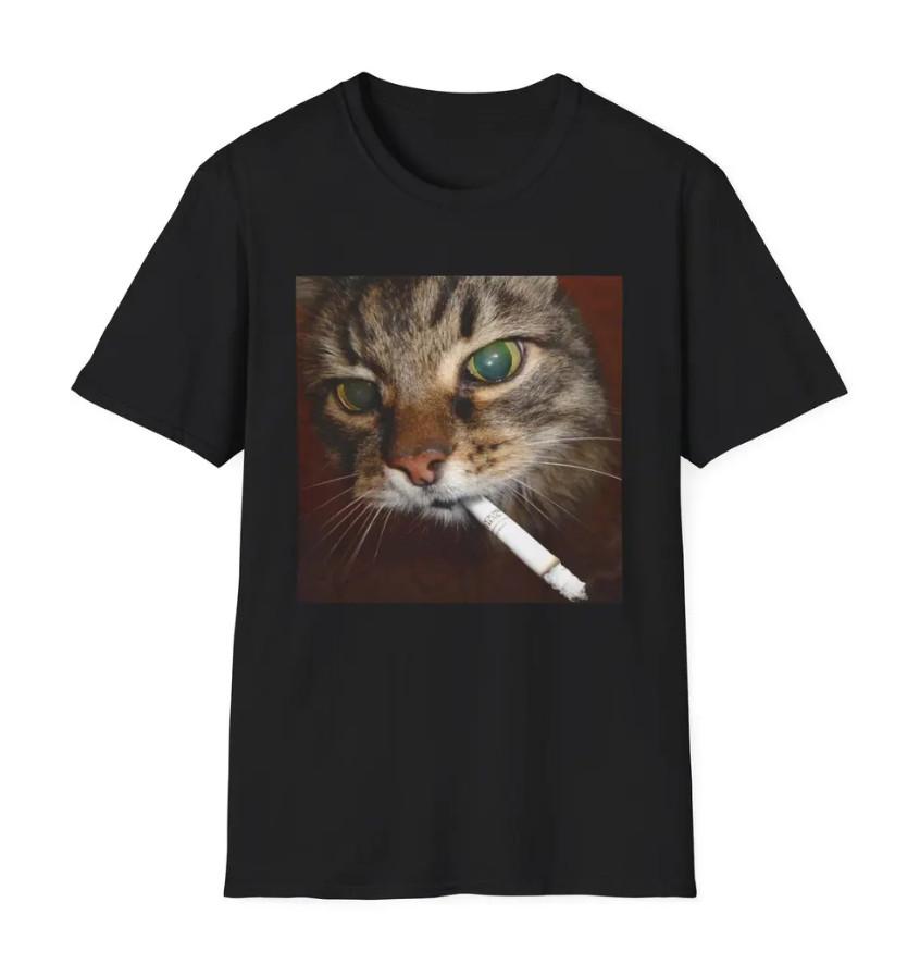 Funny Smoking Cat Meme T-shirt size S-5XL XXXL