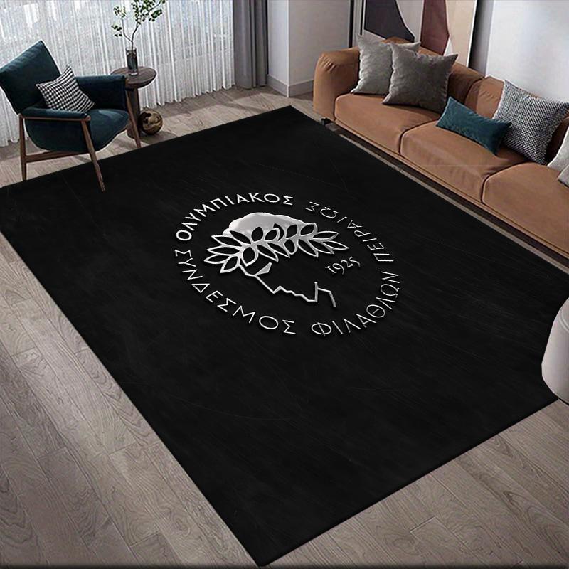 Olympiacos F.C. Flanellmuster Quadratischer Teppich, Läufer, Teppich für Wohnzimmer Schlafzimmer Sofa Spielzimmer Dekoration, Rutschfeste Fußmatte