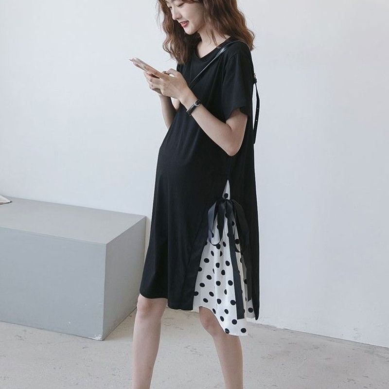 New Arrival 150.00kg Dress Stylish Loose plus Size Mid Length Long Length T-shirt Skirt K-style Pregnant Women Flab Hiding Summer Dress Tide