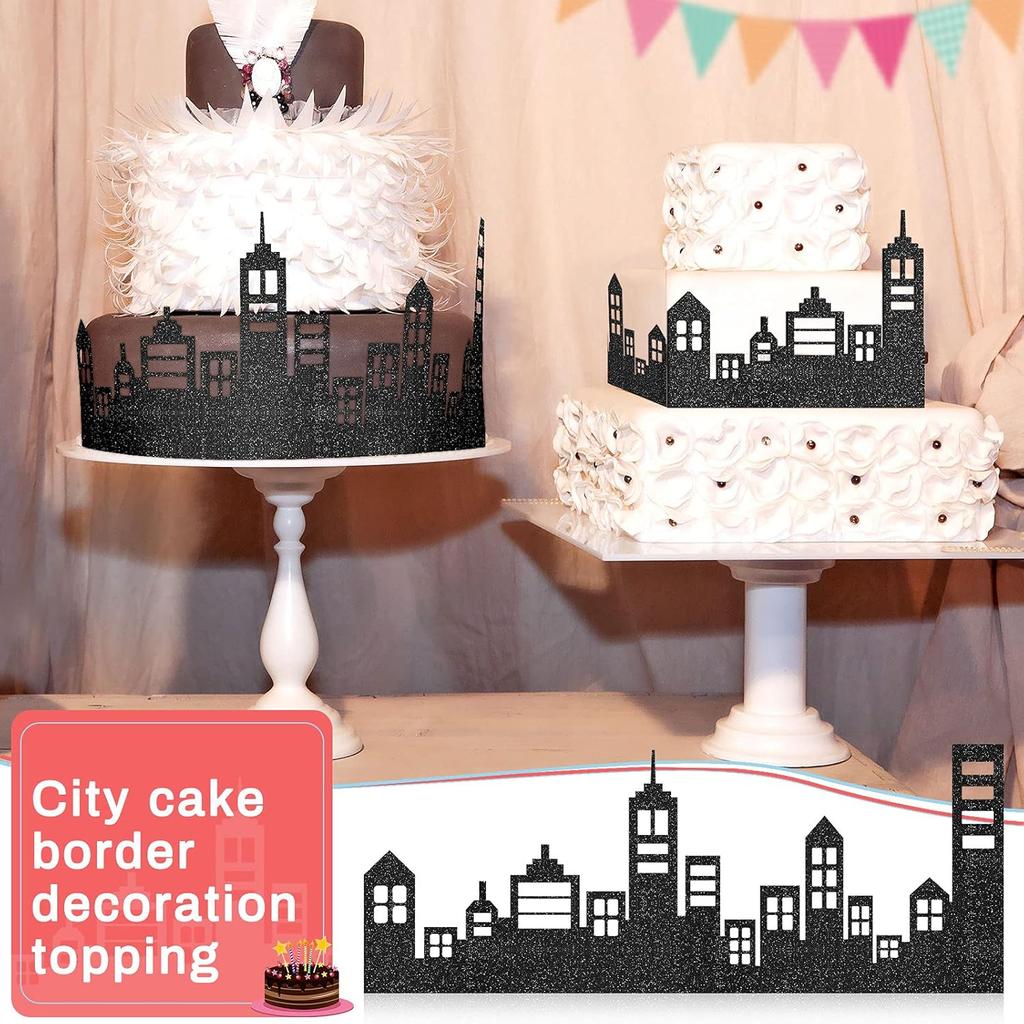 5PCS Scenic Theme Cake Border Decoration Cake Side Border Stick or Lay on Cake Toppers Birthday Cake Decor Accessories for Party