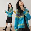 VICTORIA&VERA Women's Fair Isle Color Block Hooded Zipper Knit Sweater