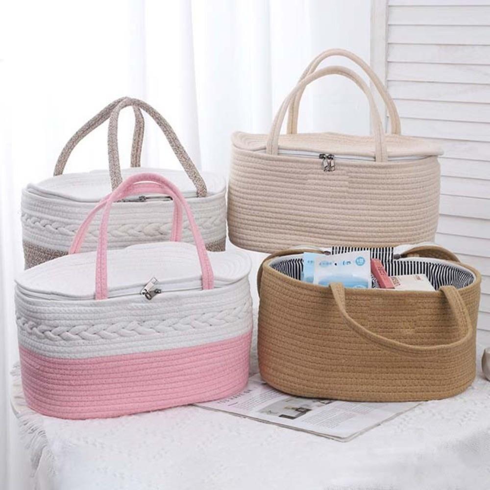 Cotton Thread Rope Diaper Storage Basket Large Capacity Baby Diaper Bag Home Living Room