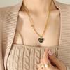 Chic Minimalist Women's Peach Heart Pendant Necklace: European & American Style, Sexy Layered Design with Drip Oil & Steel Beads