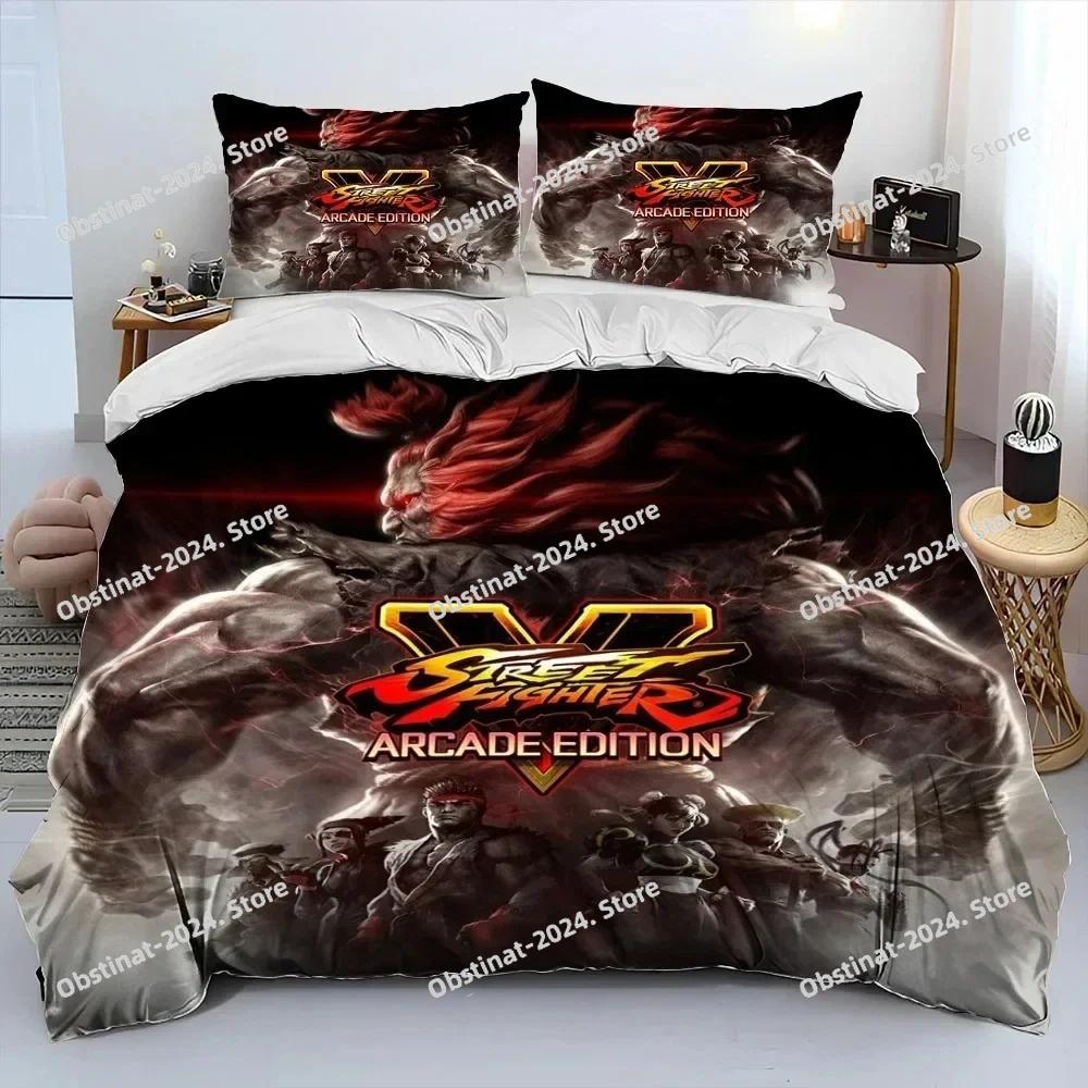 3D Street Fighter Retro Game Bedding Set Printed Bed Set Duvet Cover Sheet Pillowcase Bed Soft Quilt Cover Full Queen King Size