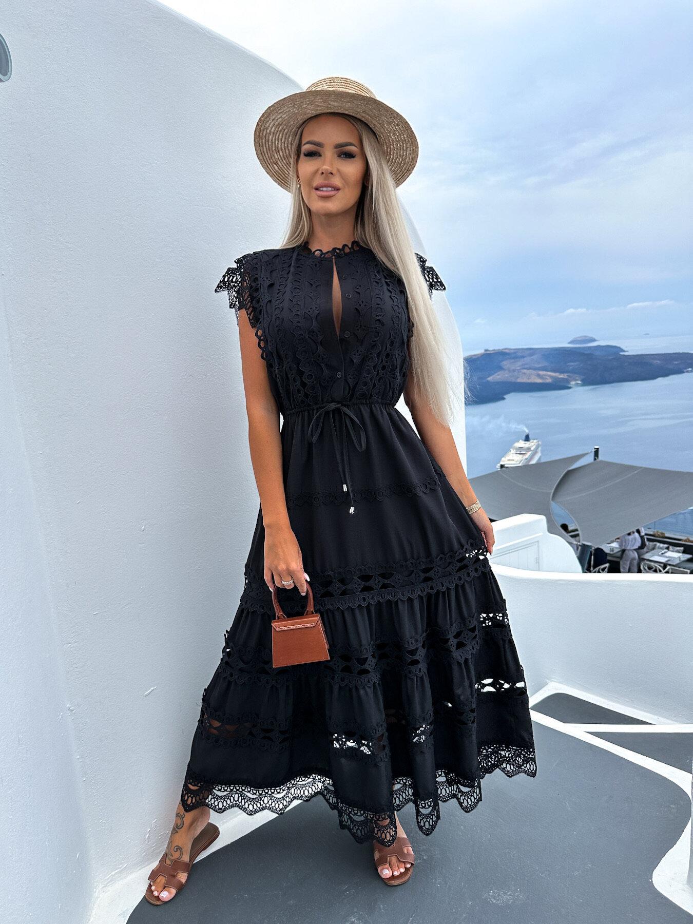 

Элегантные кружевные платья макси для женщин, многослойный дизайн с вырезами, разные цвета S чёрный