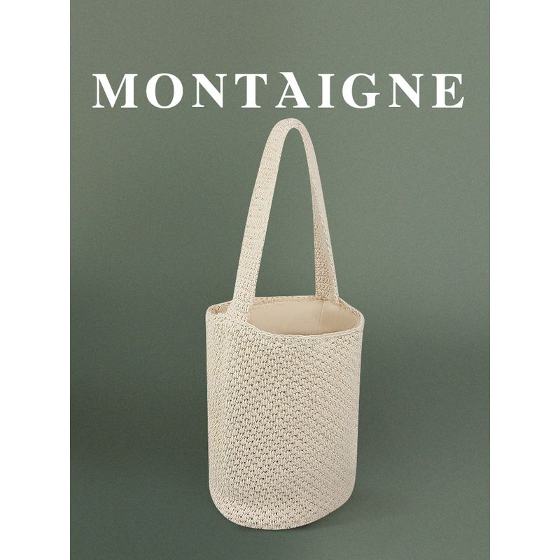 French Montaigne French style Handmade Knitted Shoulder Bag Woven Bucket Bag Versatile Commuter Wool Bag