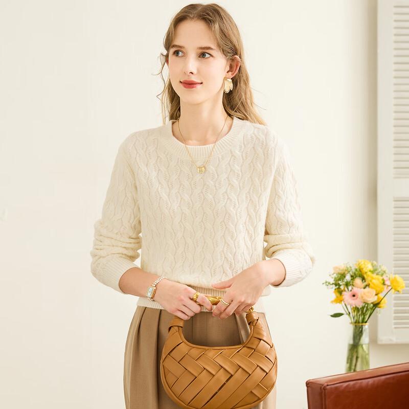 ТУХУАНГ Женский толстый свитер из чистой шерсти с круглым вырезом XL