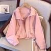 Giacca Corta con Cappuccio Donna Primavera Autunno Ispessita Lady Larga Sottile Giacca da Lavoro Top Monocolore Casual Studente Zip Capospalla