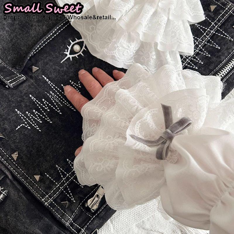 Y2K Girl Lolita jk Goth Women‘s sleeve cover Half finger yarn Tutu Gothic Lolita Arm Warmers Wrist Cuffs Lace Ruffled Gloves