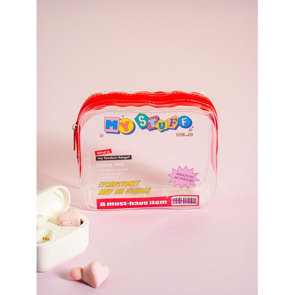 

Daiso Magazine Printing Square Clear Pouch Red