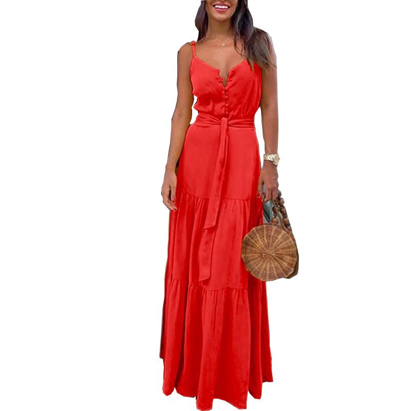 2023 Summer Women s V-neck Button Patchwork Camisole Dress Large