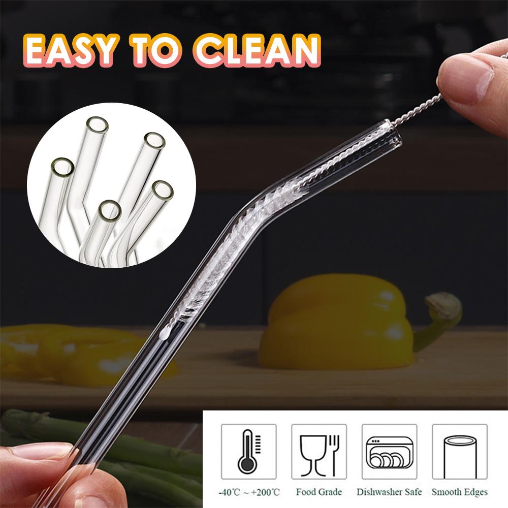 Reusable Glass Straw Set - 4PC Colorful Heat-Resistant Straws, 8-inch Smoothie Straws with Cleaning Brushes - Eco-Friendly Drink