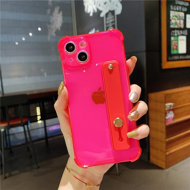 Wrist Strap Fluorescence Shockproof Case For Iphon 13 12 11pro Max Xr Xs Max X 7 8 Plus Transparent Soft Stand Holder Back Cover