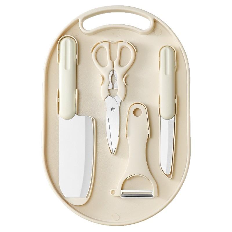 Stainless Steel Kitchen Knife Set with Cutting Board and Storage, Ideal for Baby Food and Dormitory Use