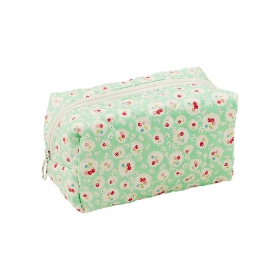 Cute Cherry Makeup Pouch Small Quilted Cosmetic Organizer Aesthetic Puffy Travel Toiletry Bag Cotton Pencil Purse with Zipper for Women Girls