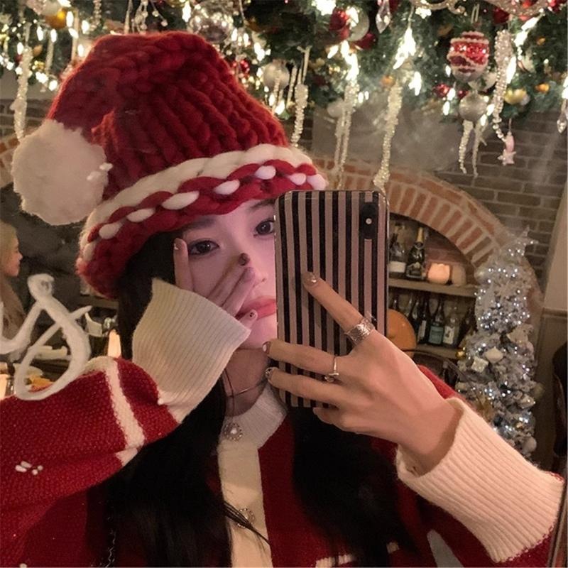 Christmas Santa Hat for Holiday Celebrations Festival Props Hat for Adult All Age Crochet Santa Caps Party Props Headwear