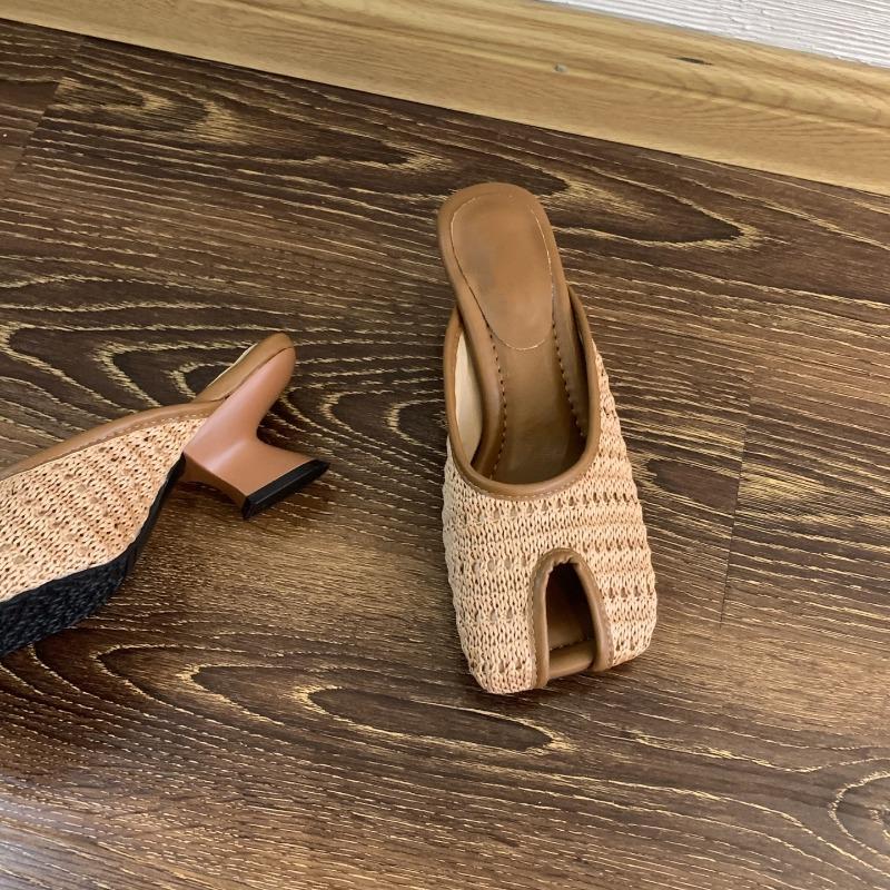 Designer Brand Women Slingback Slipper Summer 2025 Mules High Heels Sandals Fish-mouth Women's Shoes Square-toe Slides Flip Flop