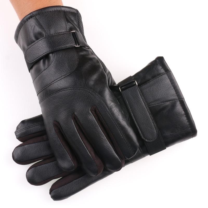 Winter thermal gloves men's and women's pu leather gloves piled thickened touch screen labor insurance men's and women's cycling outdoor gloves
