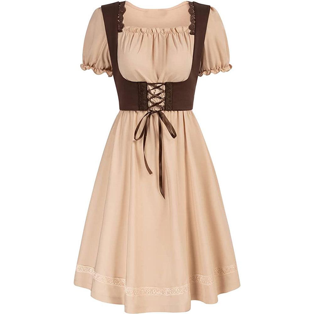 Vintage Renaissance Square Neck Short Sleeve Dress Victorian Pastoral cosplay Skirt
