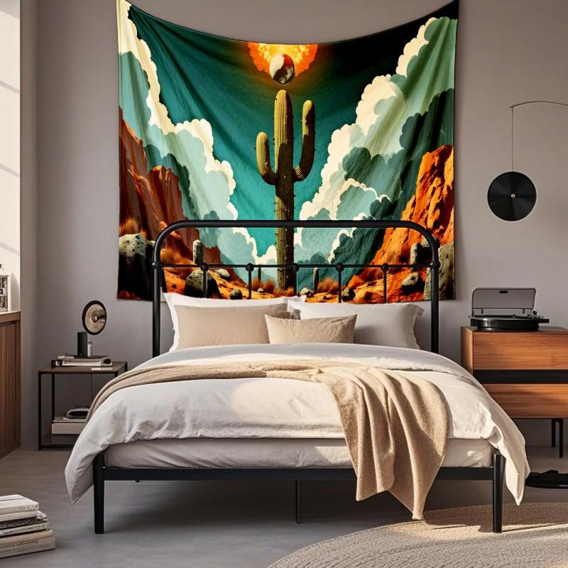 Boho Chic Wall Tapestry With Moon Phase Floral Starry Sky Design Bedroom Yoga Studio Decor