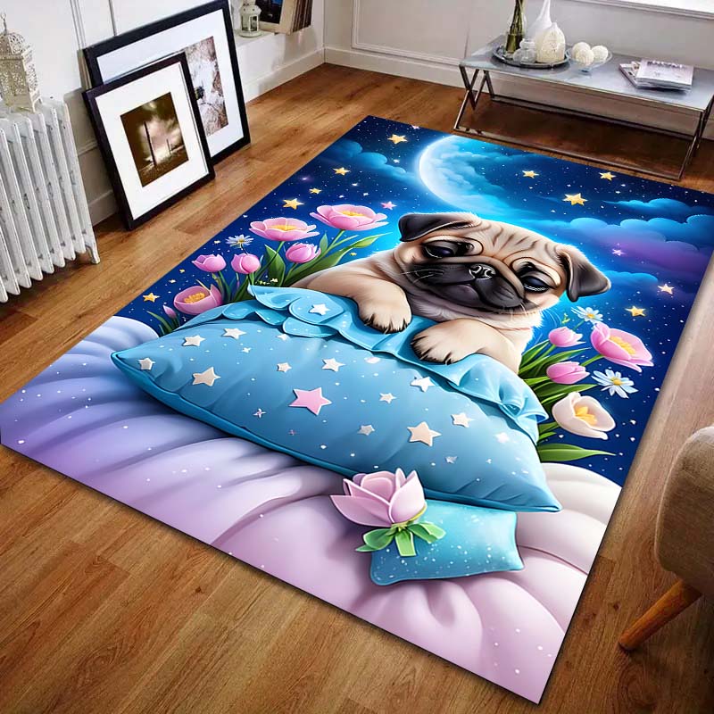 Pug Under The Stars Creative Print Carpet for Living Room Bedroom Bedside Sofa Table Floor Mat Home Area Rug Decor for Gifts